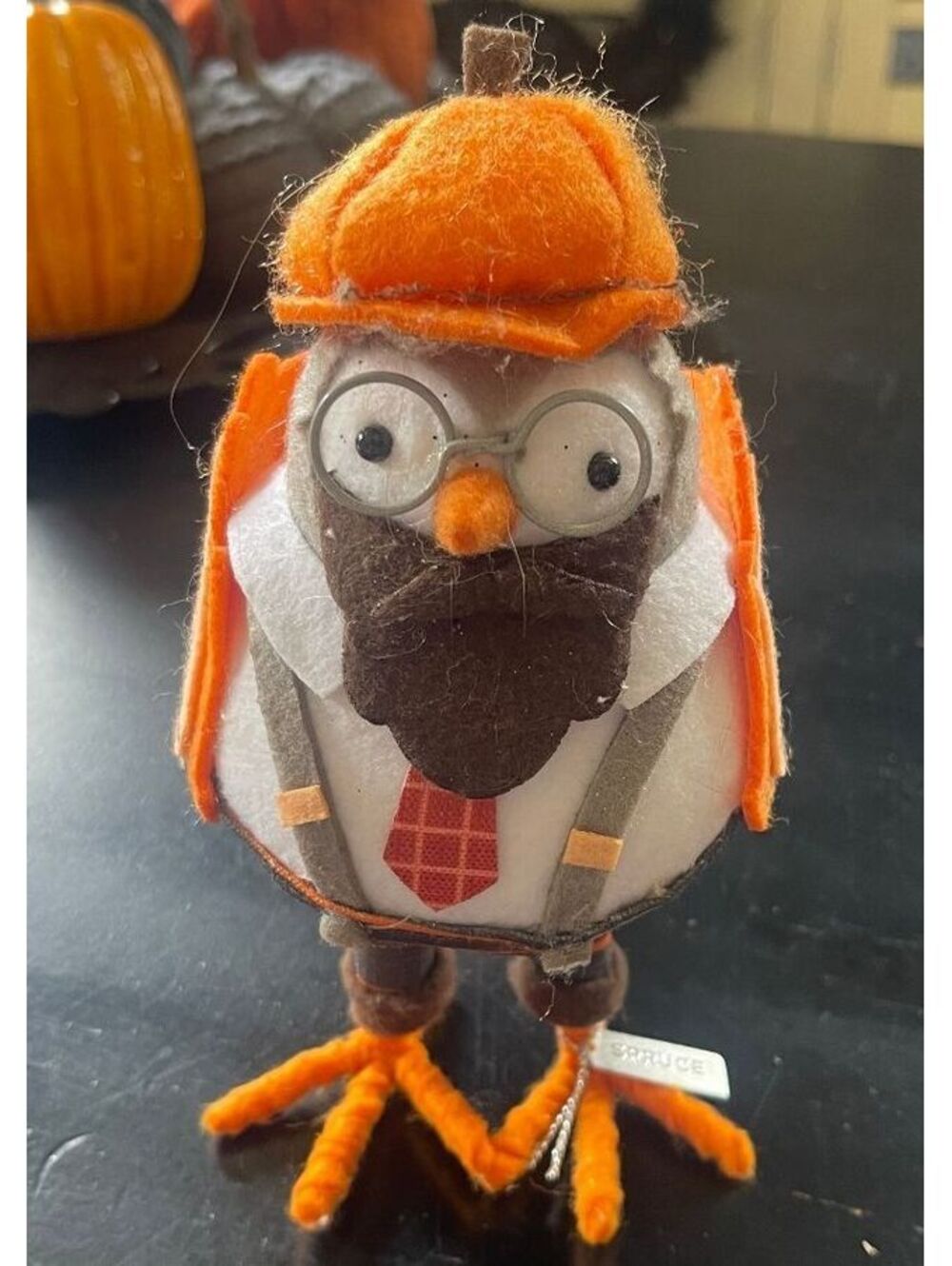 Spruce 2020 Felt Bird Figurine with Glasses and Orange Cap